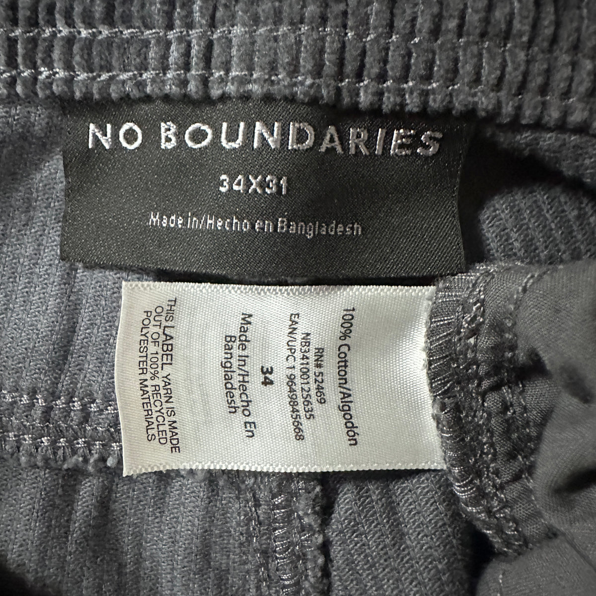 No Boundaries Slate Gray Corduroy Double Knee Carpenter Pants Size 34x31