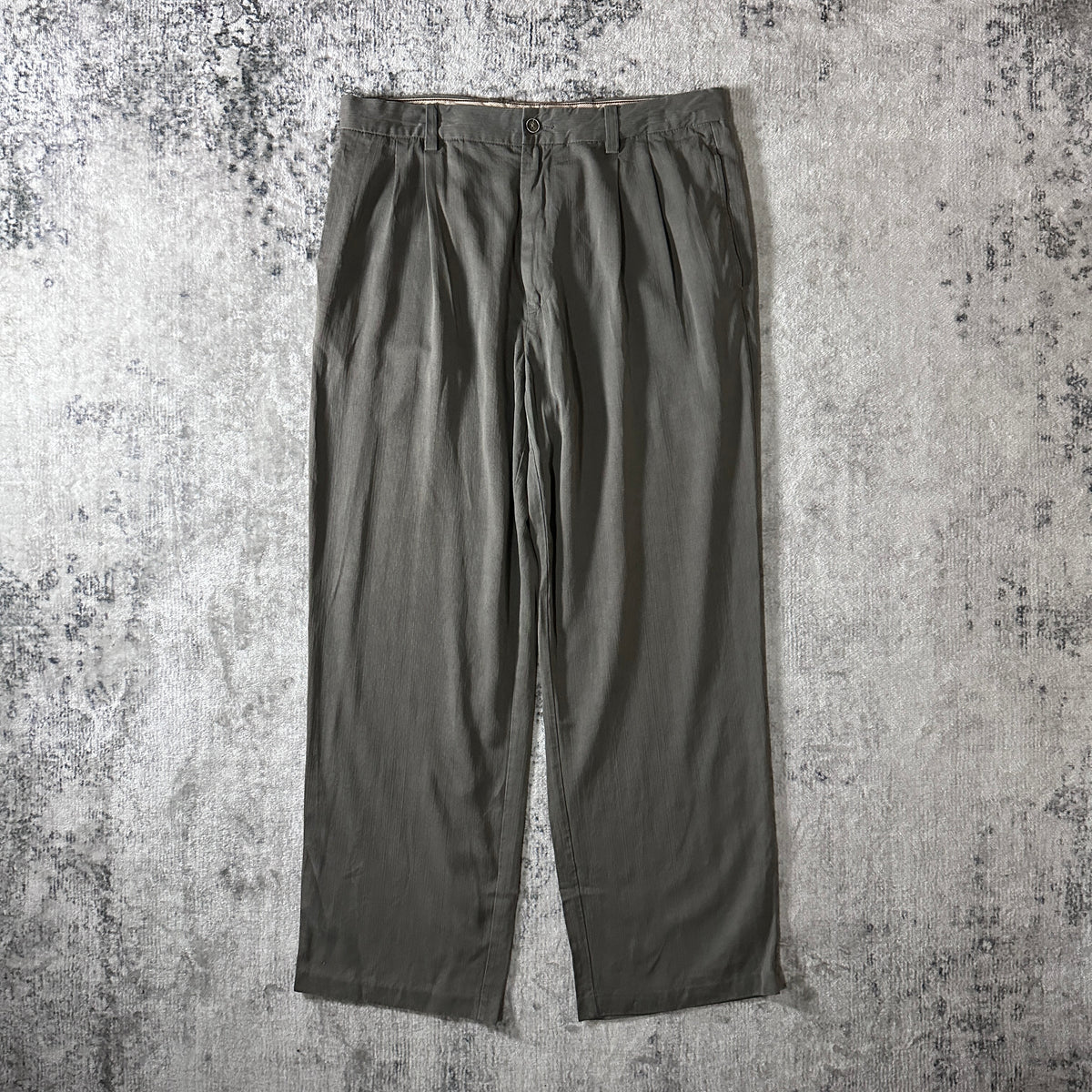 Tommy Bahama Olive Gray Silk Blend Pleated Trousers Size 34x30