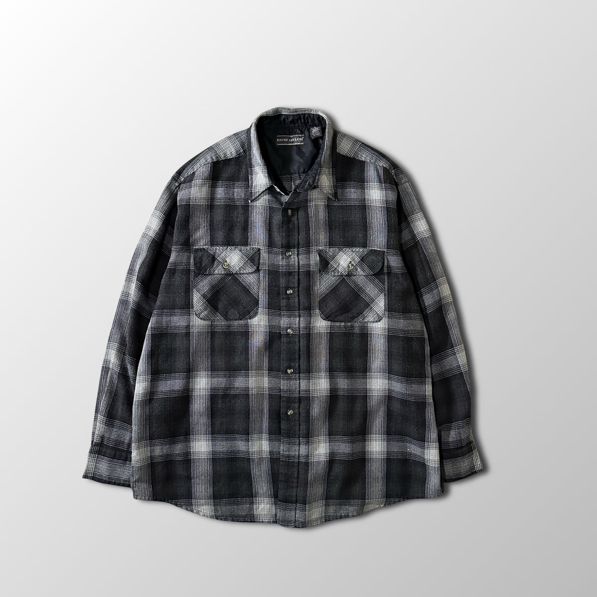 David Taylor Black Gray Ombre Check Heavy Flannel Shirt Size XL
