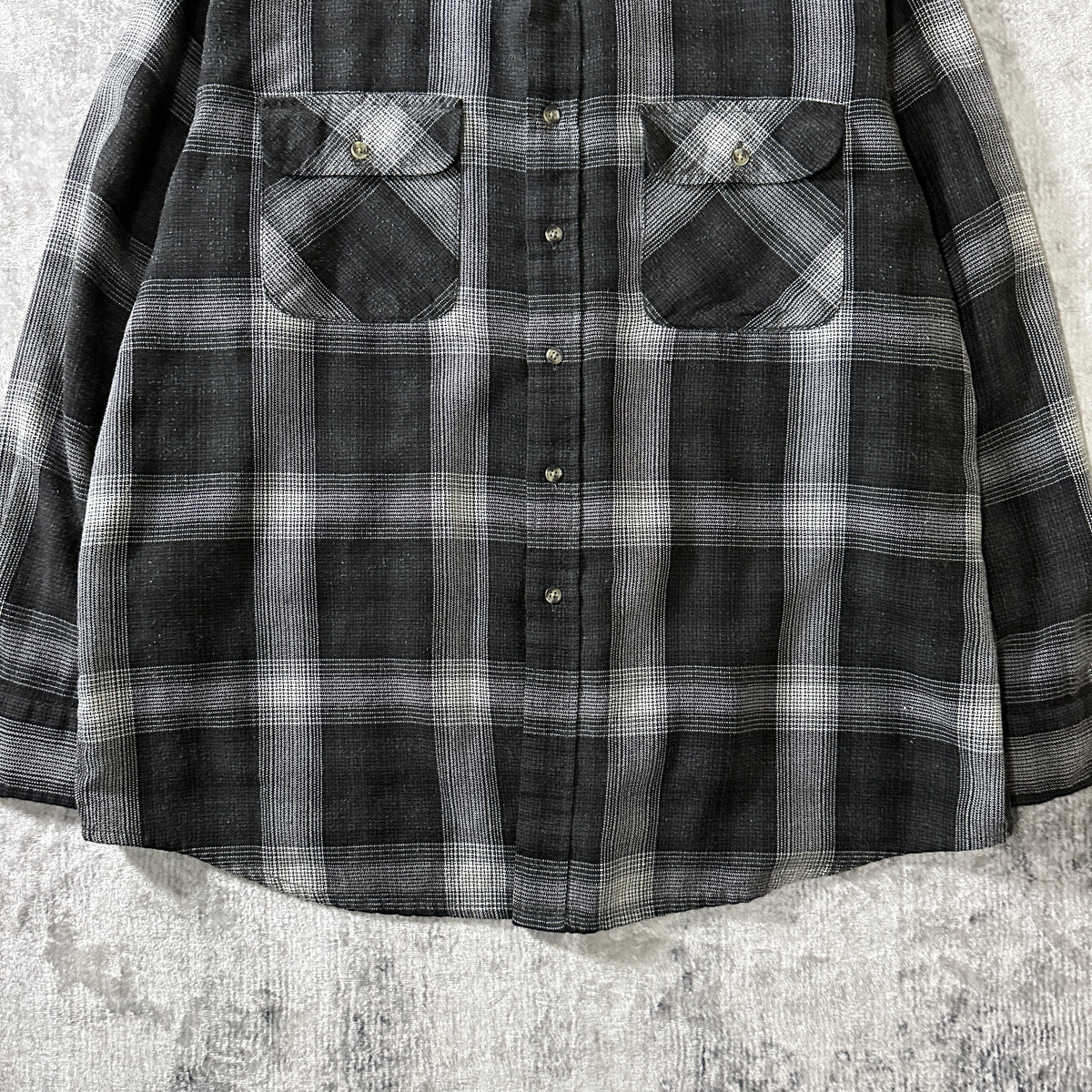 David Taylor Black Gray Ombre Check Heavy Flannel Shirt Size XL