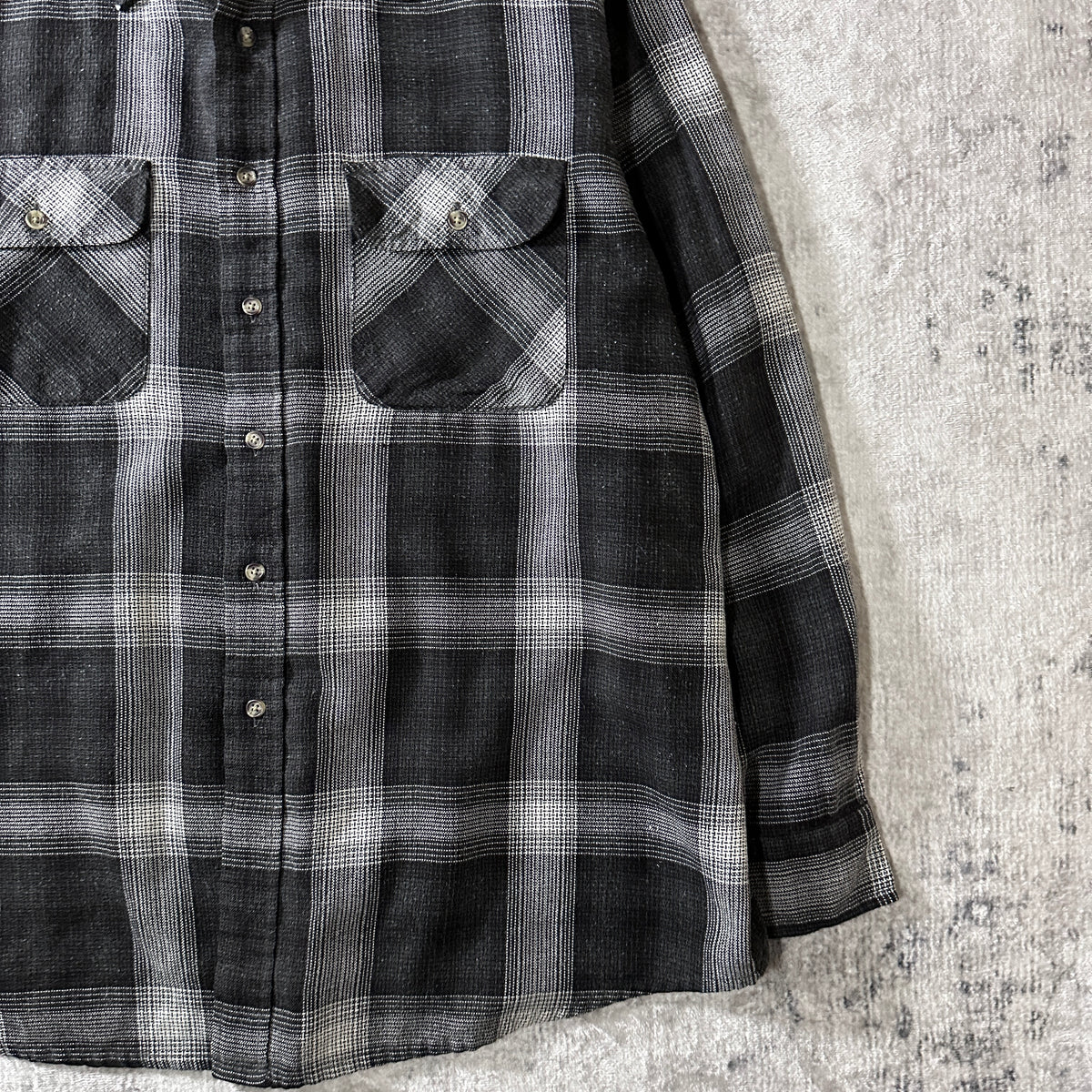David Taylor Black Gray Ombre Check Heavy Flannel Shirt Size XL