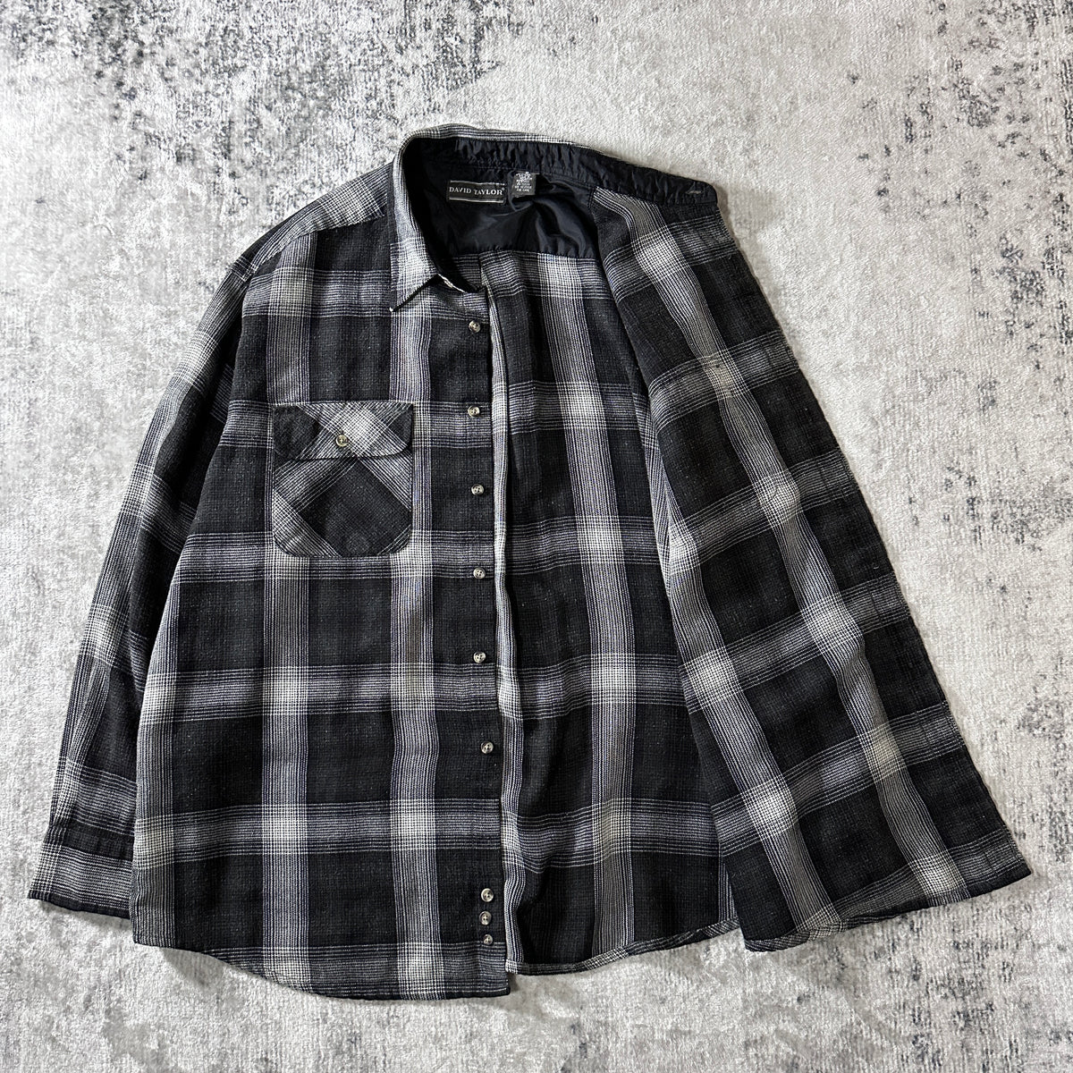 David Taylor Black Gray Ombre Check Heavy Flannel Shirt Size XL