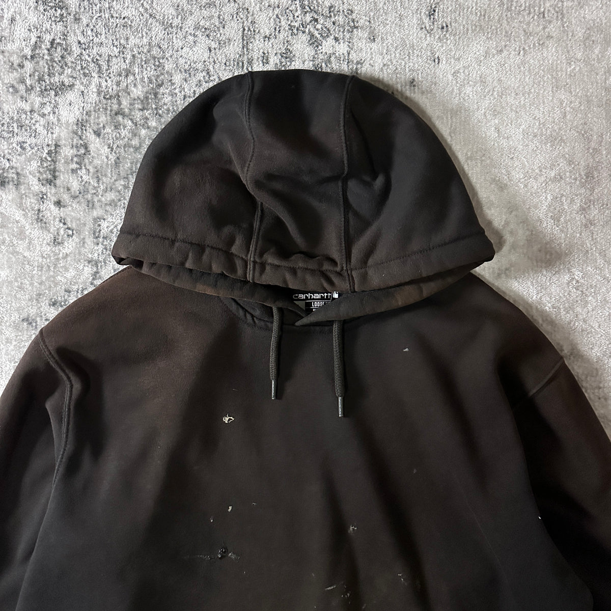 Carhartt Loose Fit Faded Black Pullover Hoodie with Paint Size L