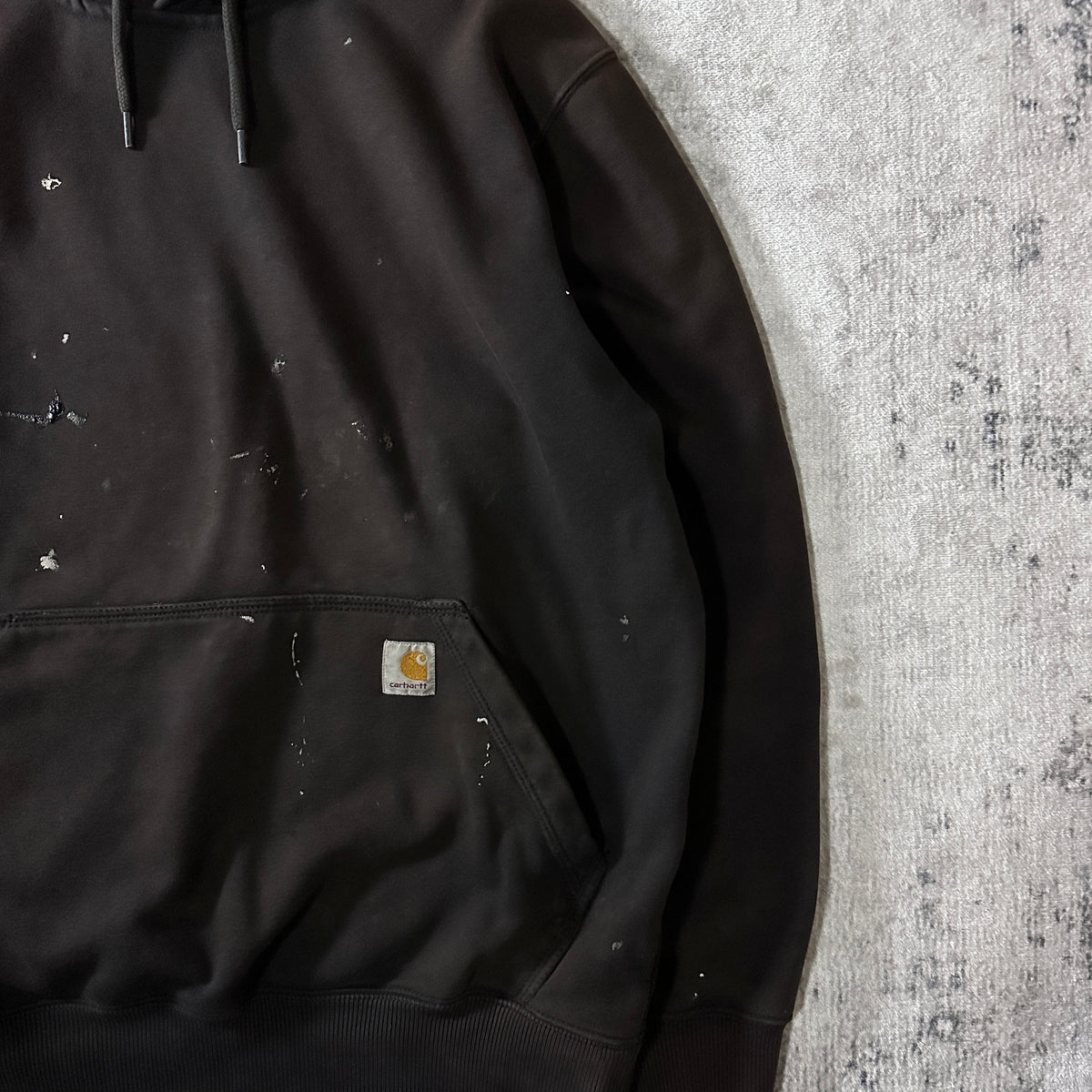 Carhartt Loose Fit Faded Black Pullover Hoodie with Paint Size L