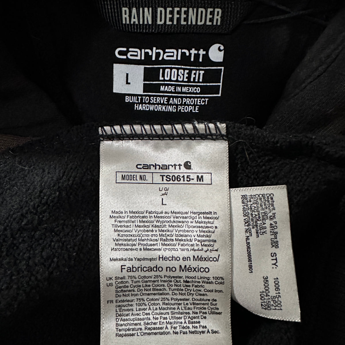 Carhartt Loose Fit Faded Black Pullover Hoodie with Paint Size L
