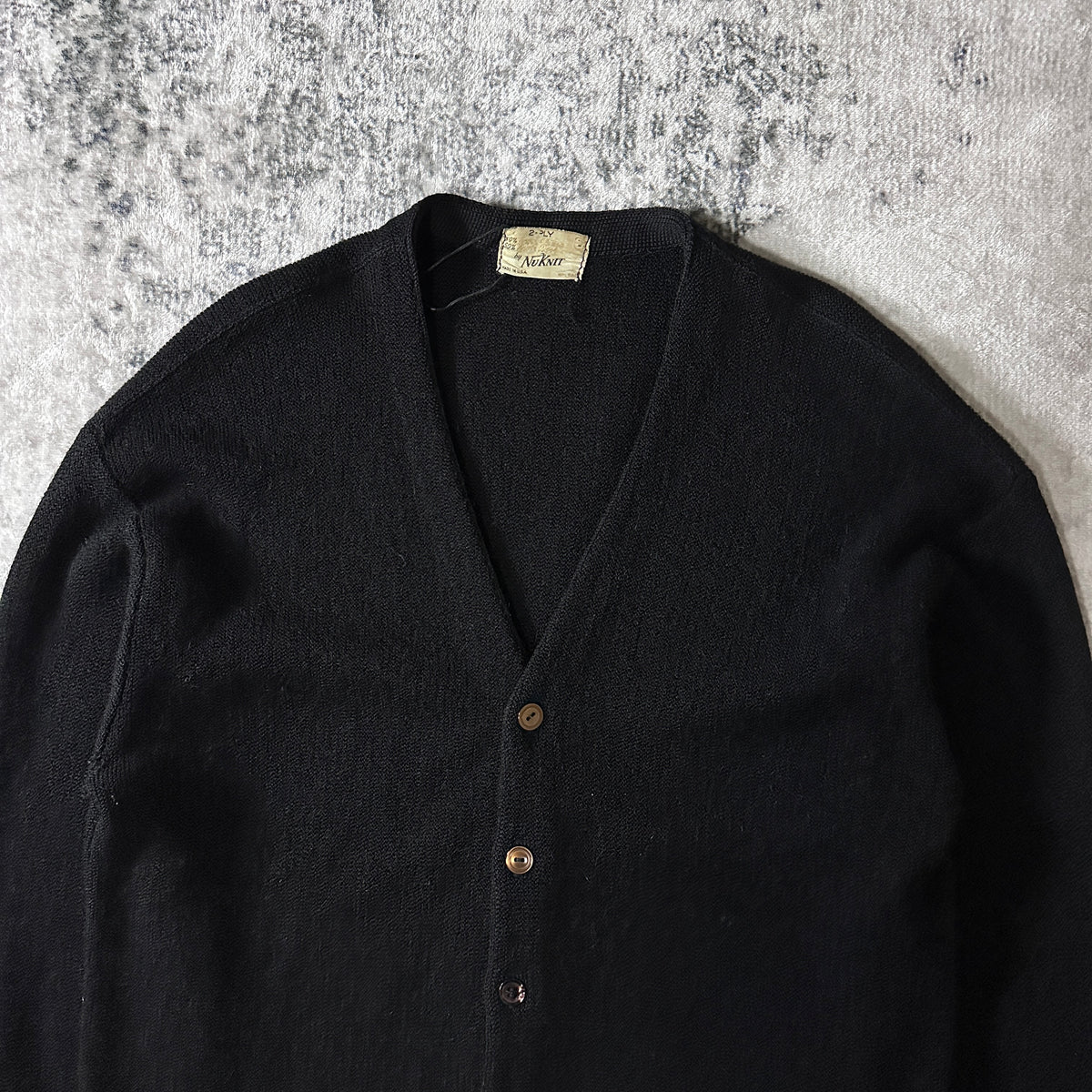 NuKnit Black V-Neck Cardigan Made in USA