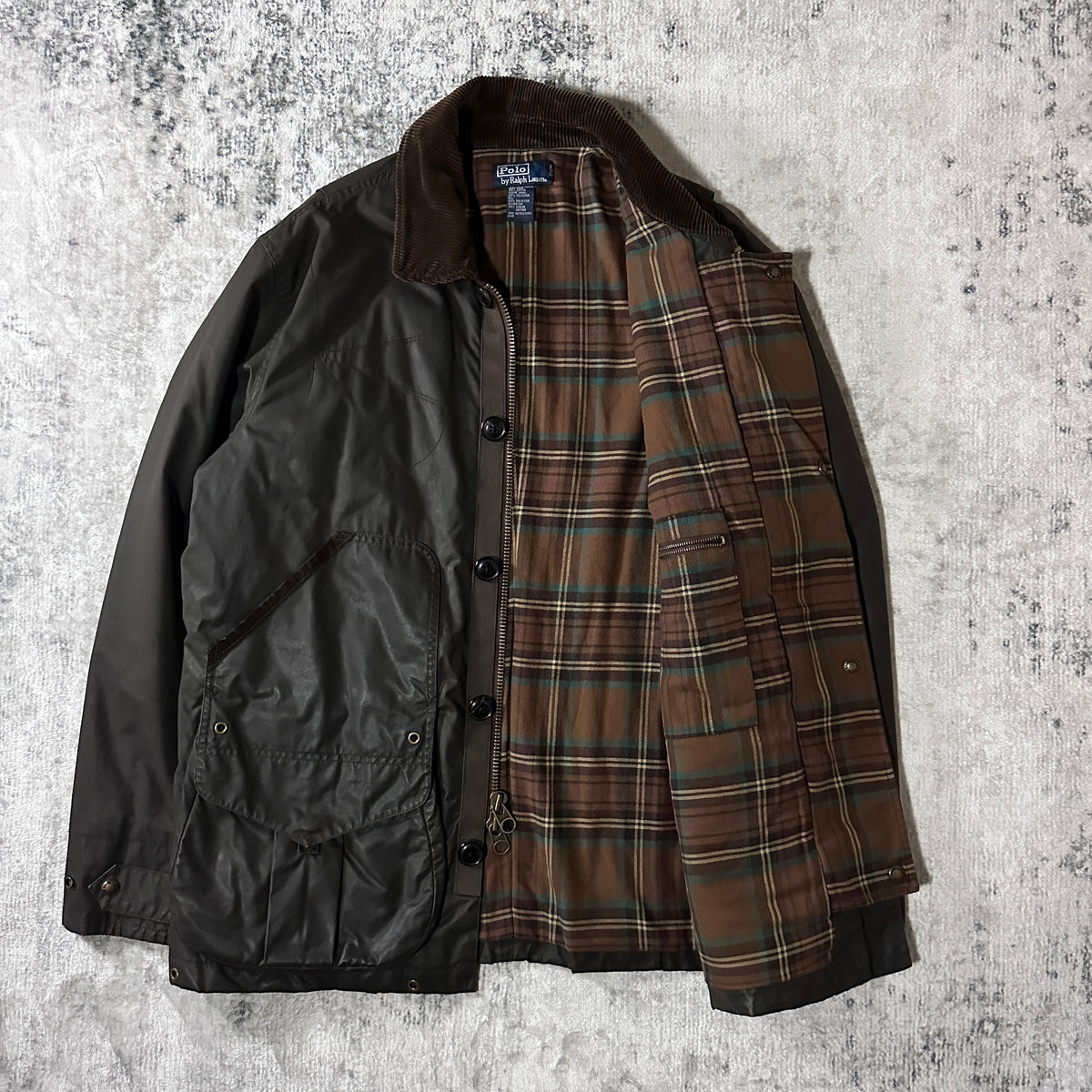 Polo by Ralph Lauren Dark Olive Waxed Cotton Hunting Jacket Size L