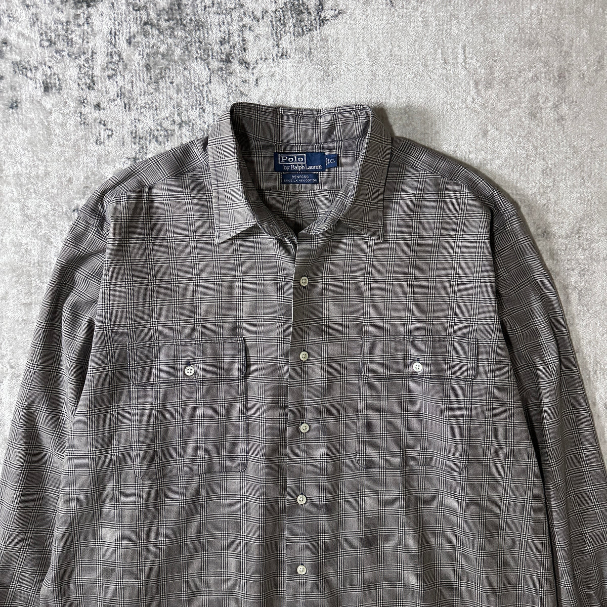 Polo by Ralph Lauren Benford Gray Glen Check Silk Cotton Shirt Size XL