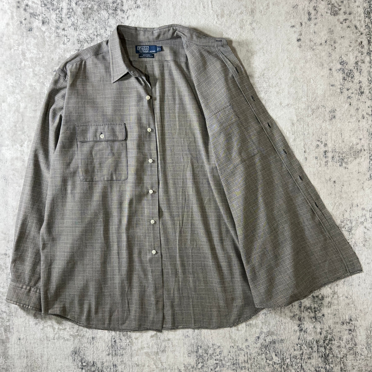 Polo by Ralph Lauren Benford Gray Glen Check Silk Cotton Shirt Size XL