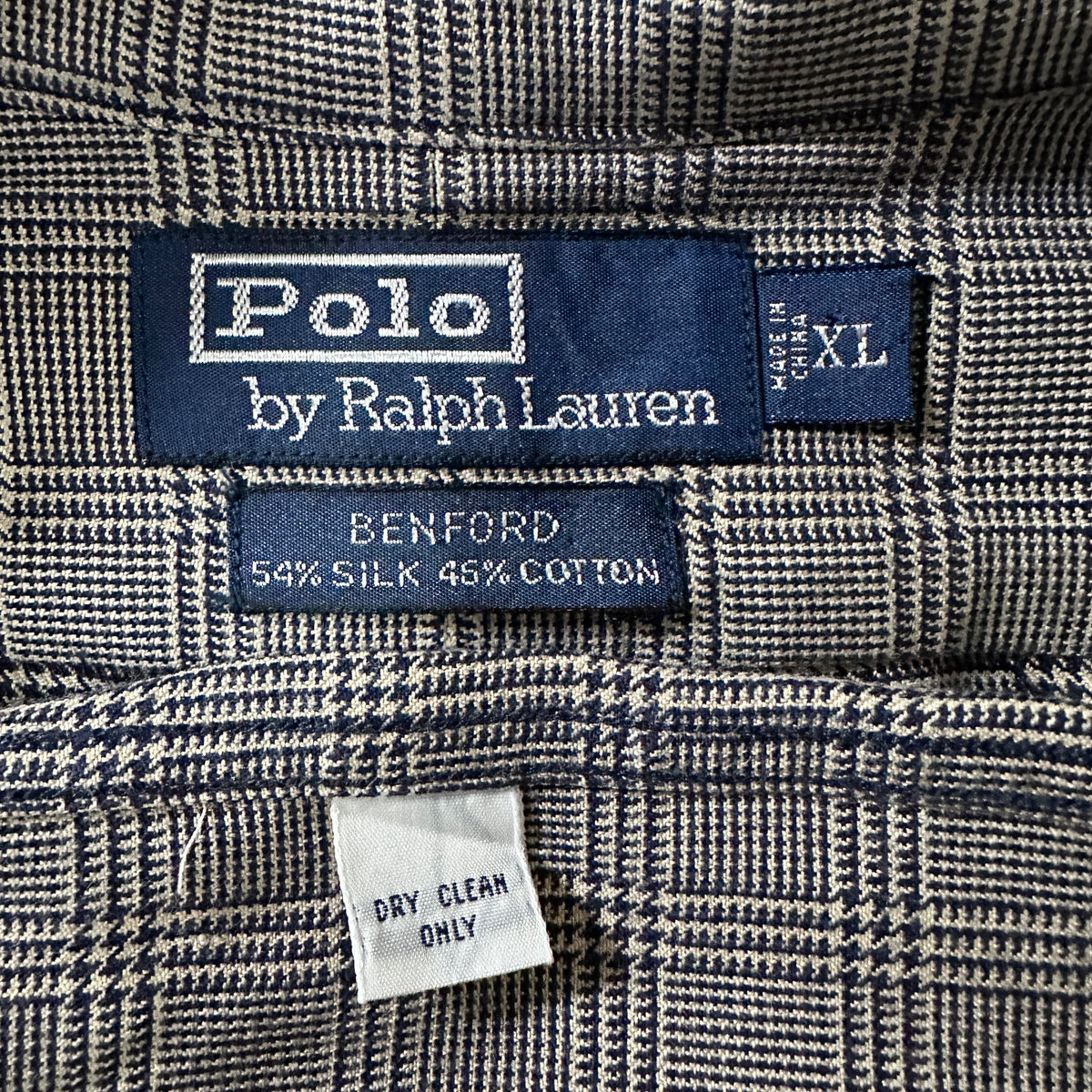 Polo by Ralph Lauren Benford Gray Glen Check Silk Cotton Shirt Size XL