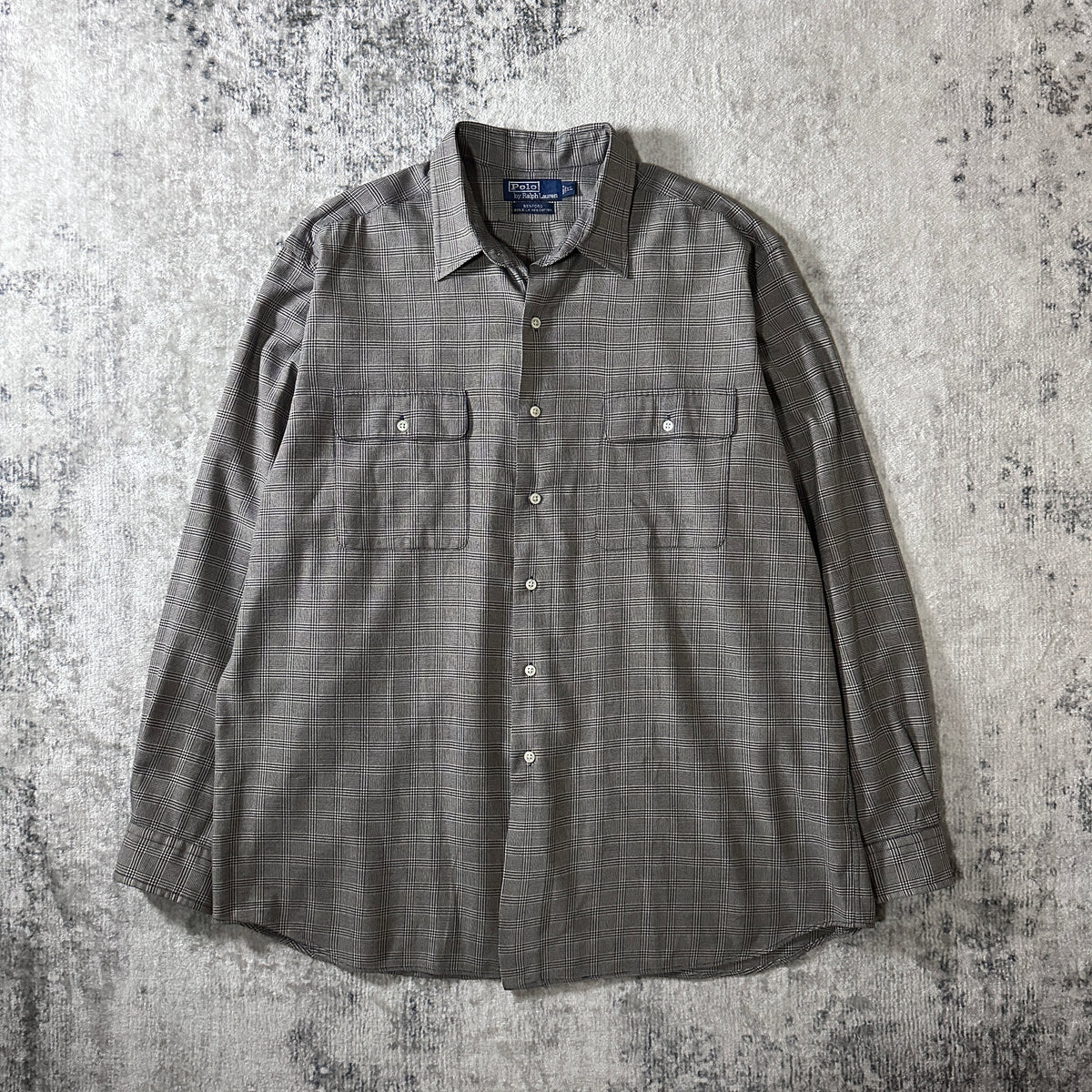 Polo by Ralph Lauren Benford Gray Glen Check Silk Cotton Shirt Size XL