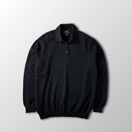 Black 2-Ply 100% Cashmere Knit Polo Sweater Size XL