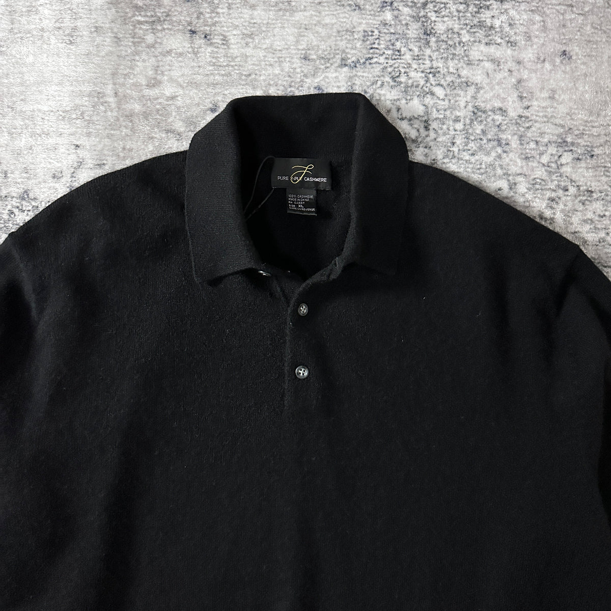 Black 2-Ply 100% Cashmere Knit Polo Sweater Size XL