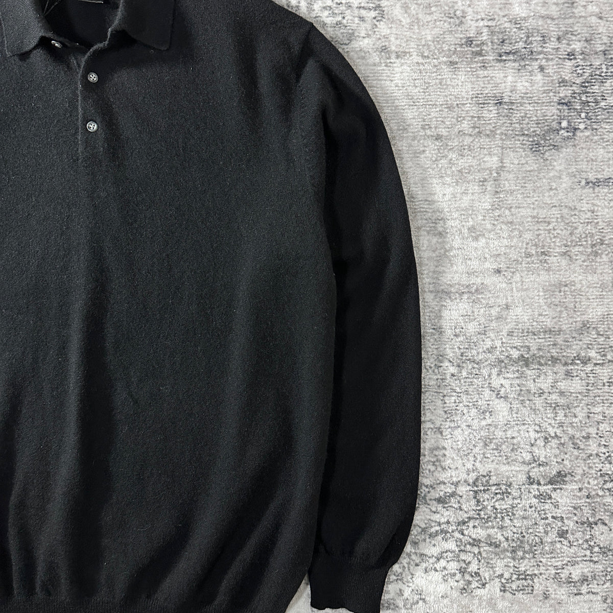 Black 2-Ply 100% Cashmere Knit Polo Sweater Size XL
