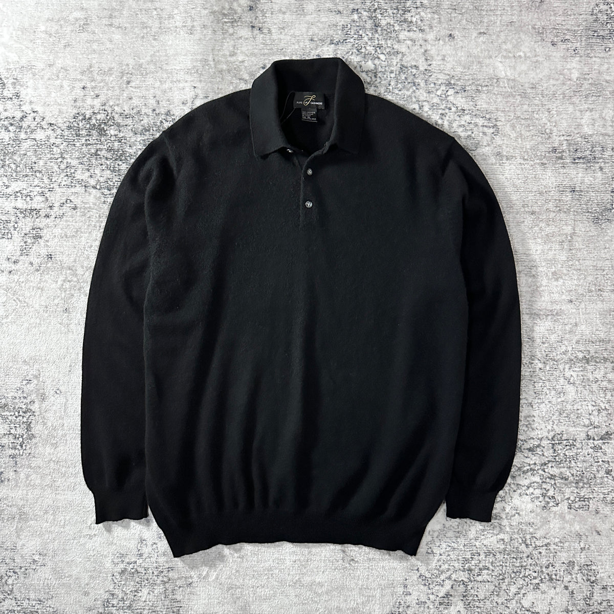 Black 2-Ply 100% Cashmere Knit Polo Sweater Size XL