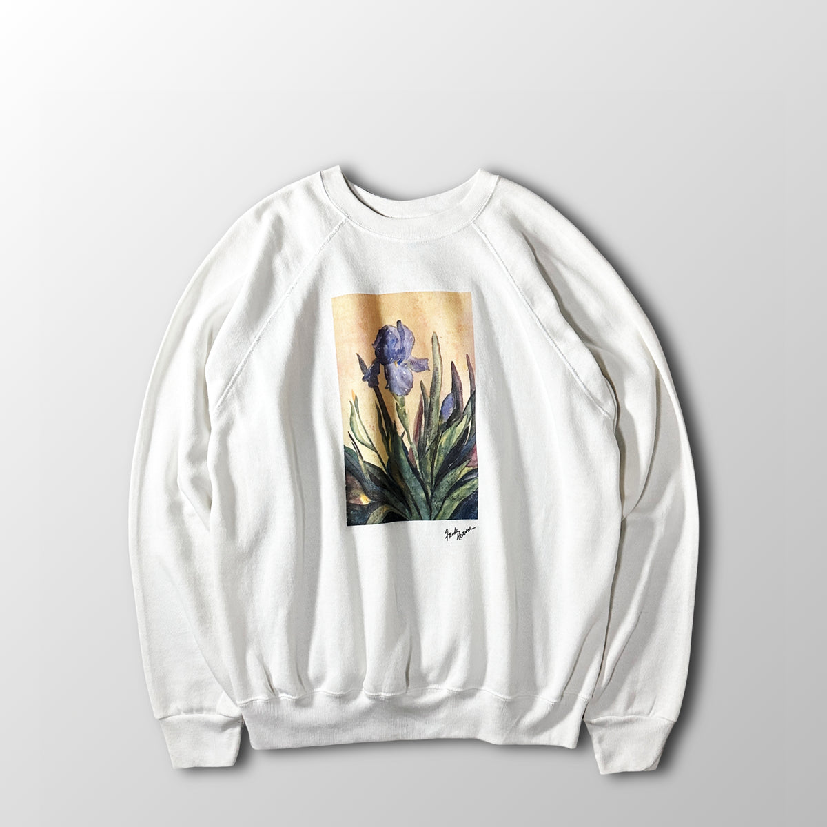 Tultex White Iris Floral Print Raglan Sweatshirt Made in USA Size XL