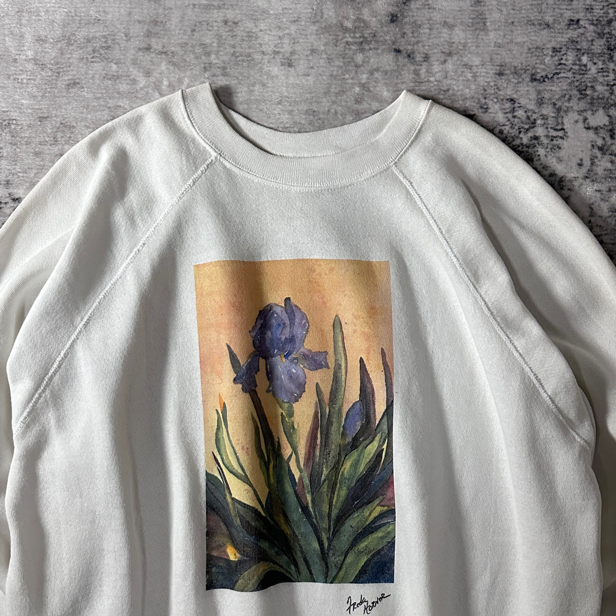Tultex White Iris Floral Print Raglan Sweatshirt Made in USA Size XL