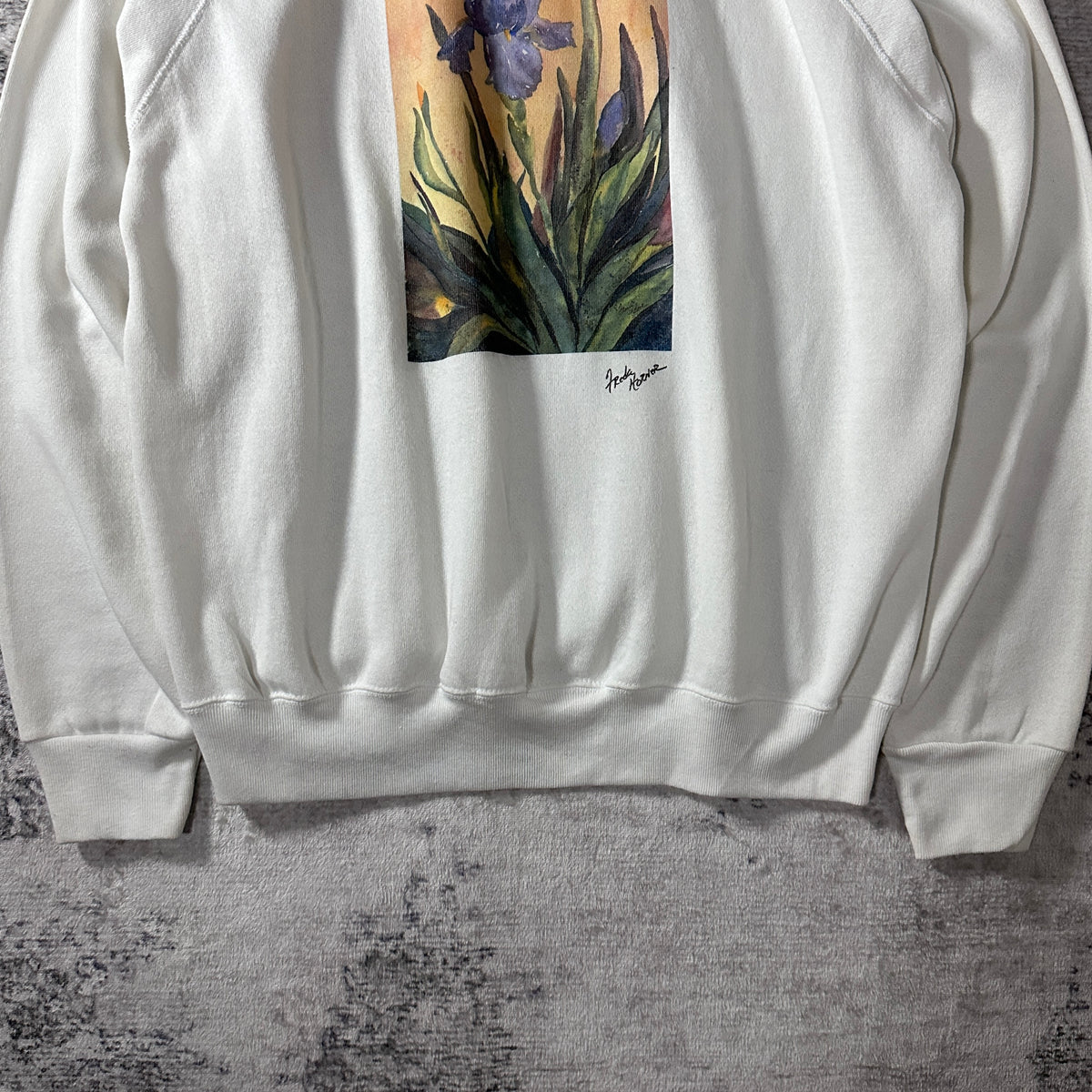 Tultex White Iris Floral Print Raglan Sweatshirt Made in USA Size XL