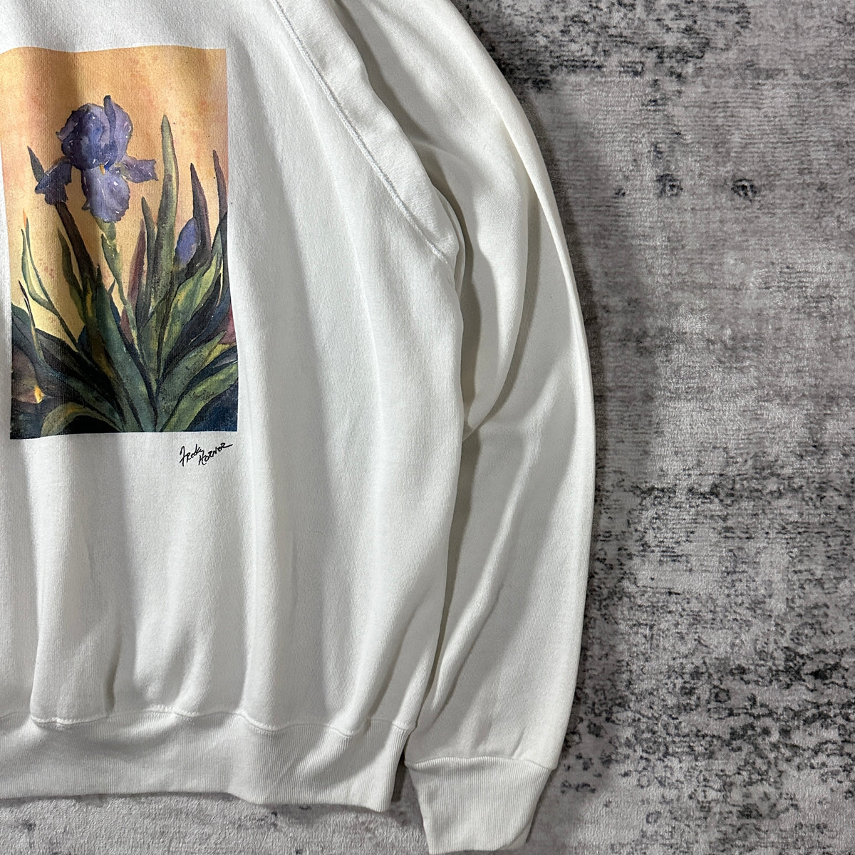 Tultex White Iris Floral Print Raglan Sweatshirt Made in USA Size XL