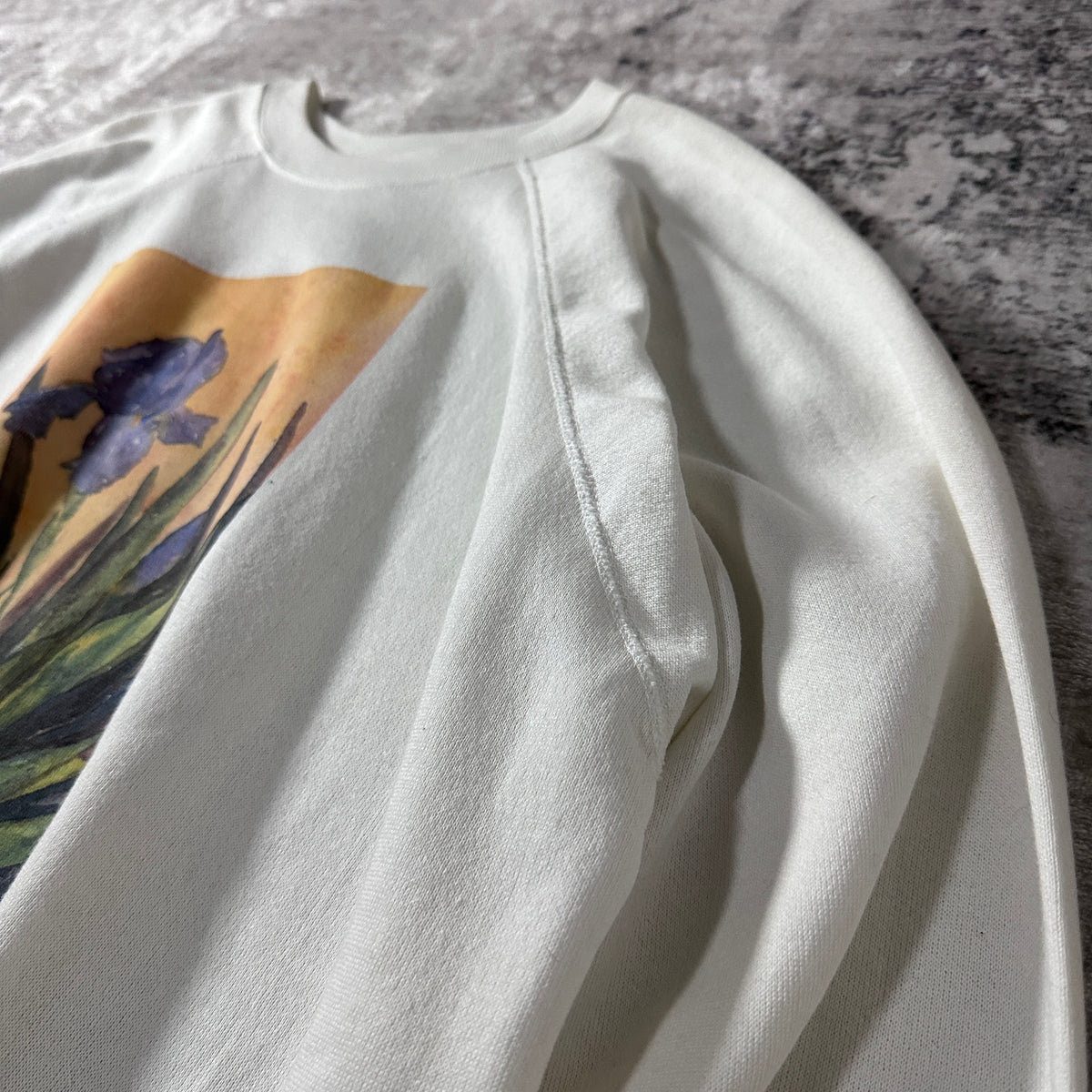 Tultex White Iris Floral Print Raglan Sweatshirt Made in USA Size XL