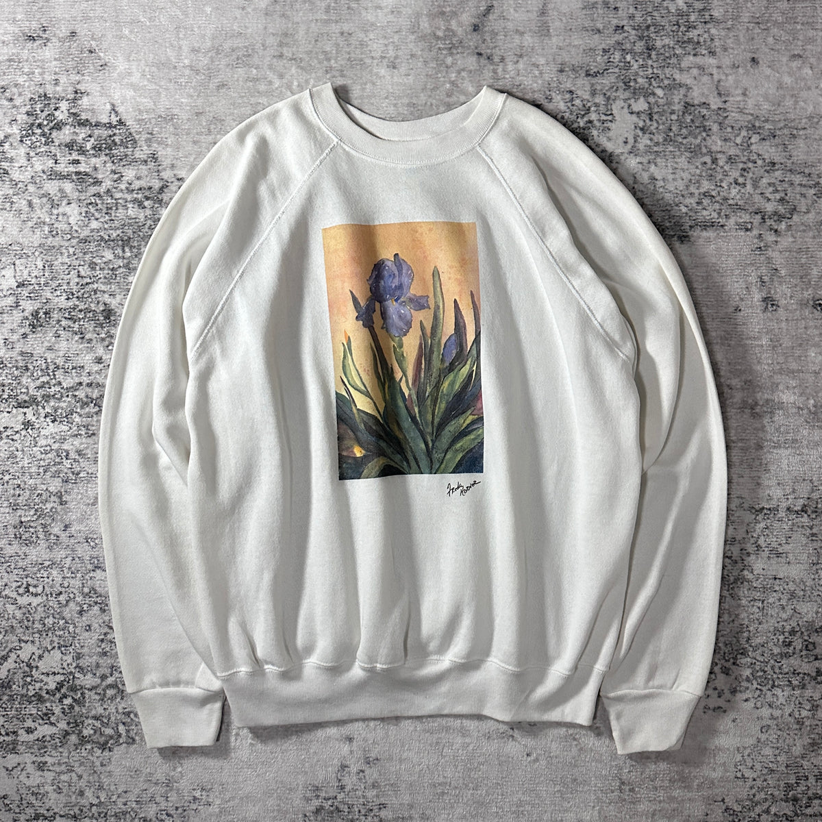 Tultex White Iris Floral Print Raglan Sweatshirt Made in USA Size XL