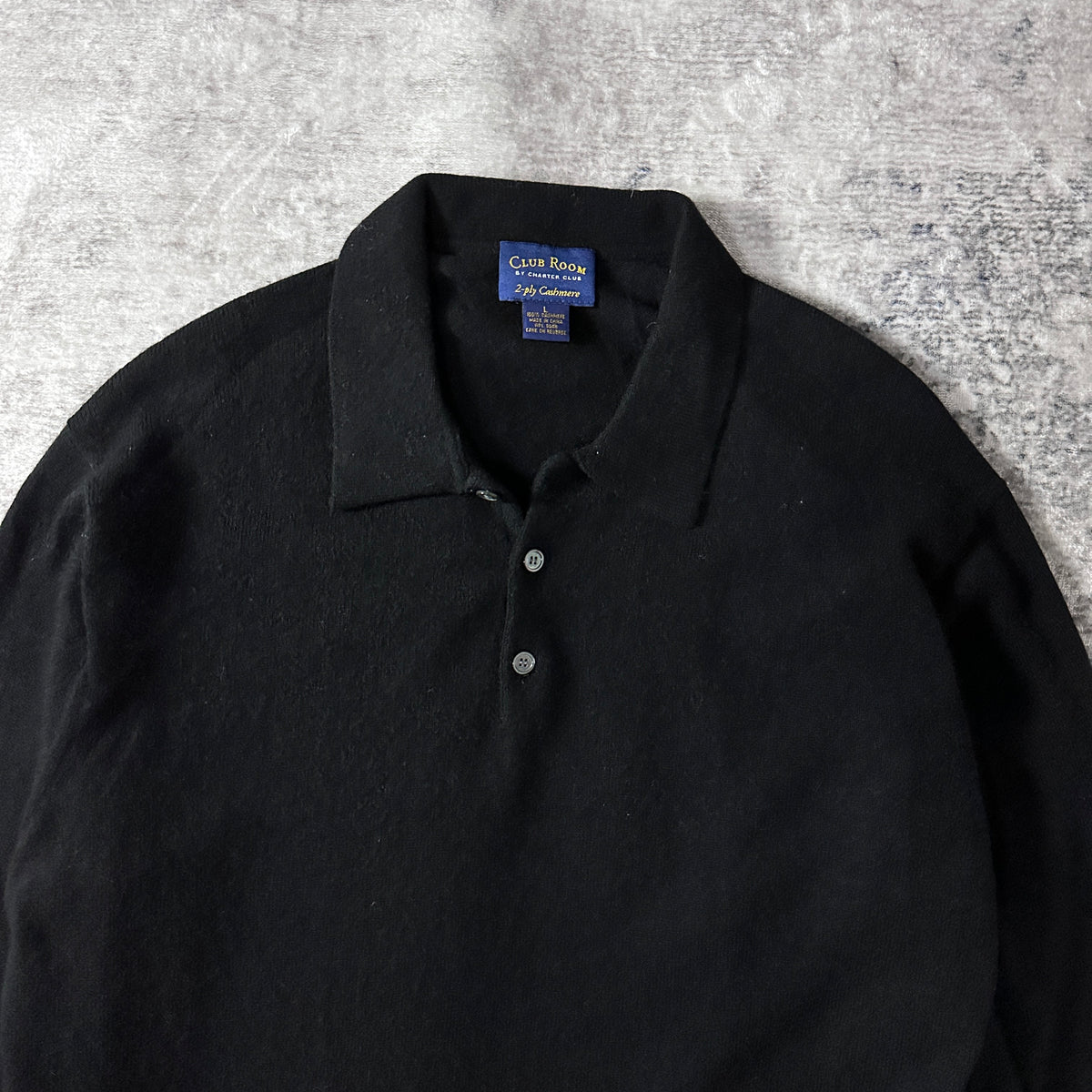 Club Room Black 2-Ply 100% Cashmere Knit Polo Sweater Size L