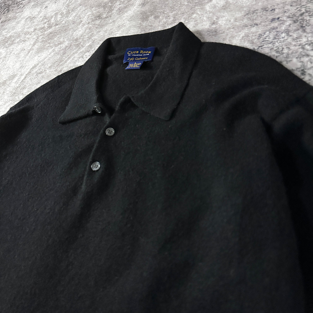 Club Room Black 2-Ply 100% Cashmere Knit Polo Sweater Size L