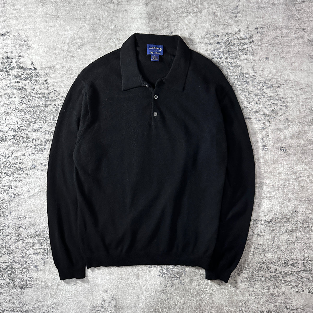 Club Room Black 2-Ply 100% Cashmere Knit Polo Sweater Size L