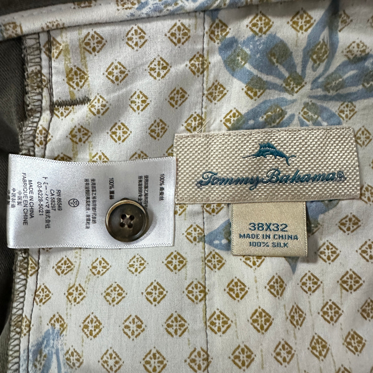 Tommy Bahama Olive Khaki 100% Silk Pleated Trousers Size 38x32