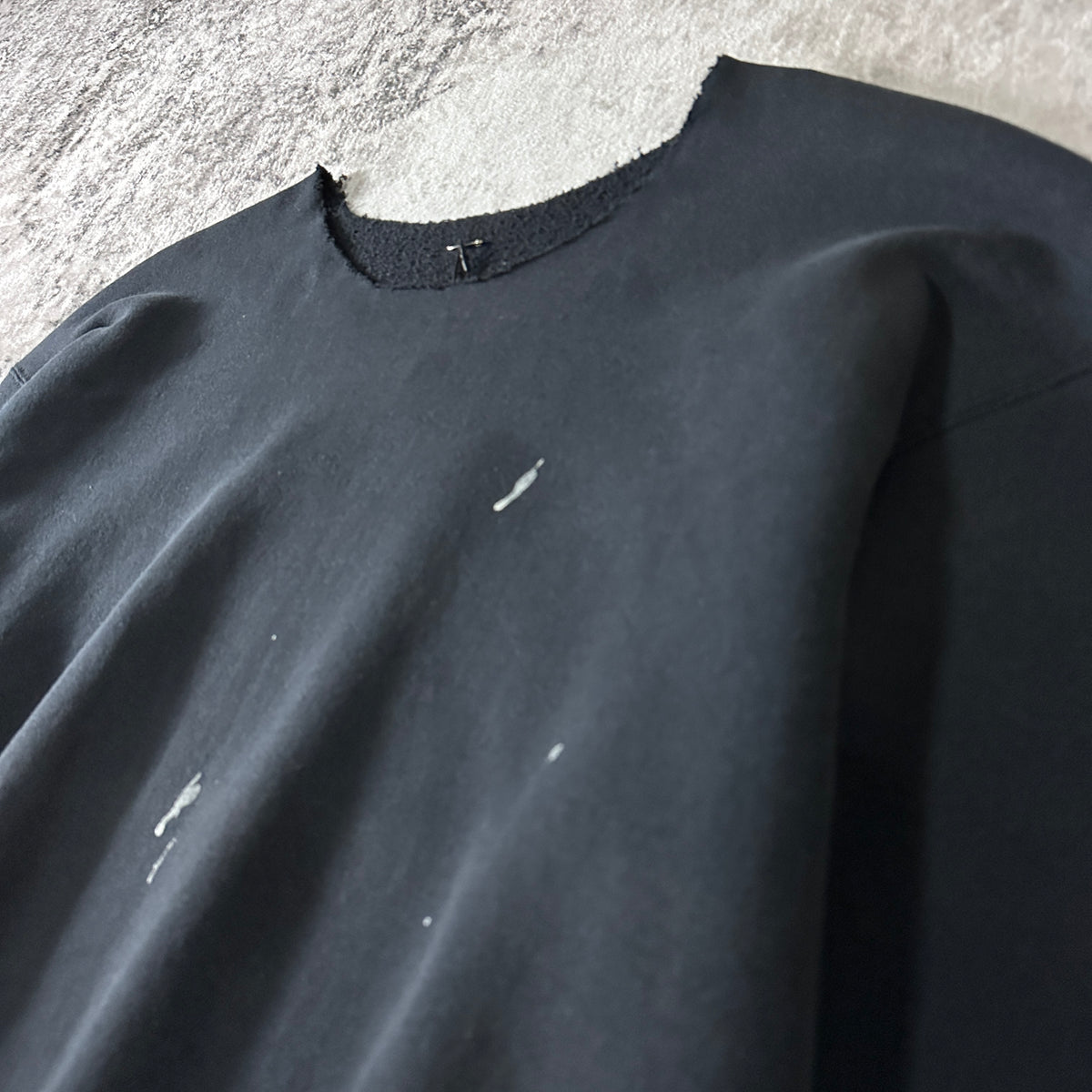 Black Cut-Off Neck Sweatshirt with Paint
