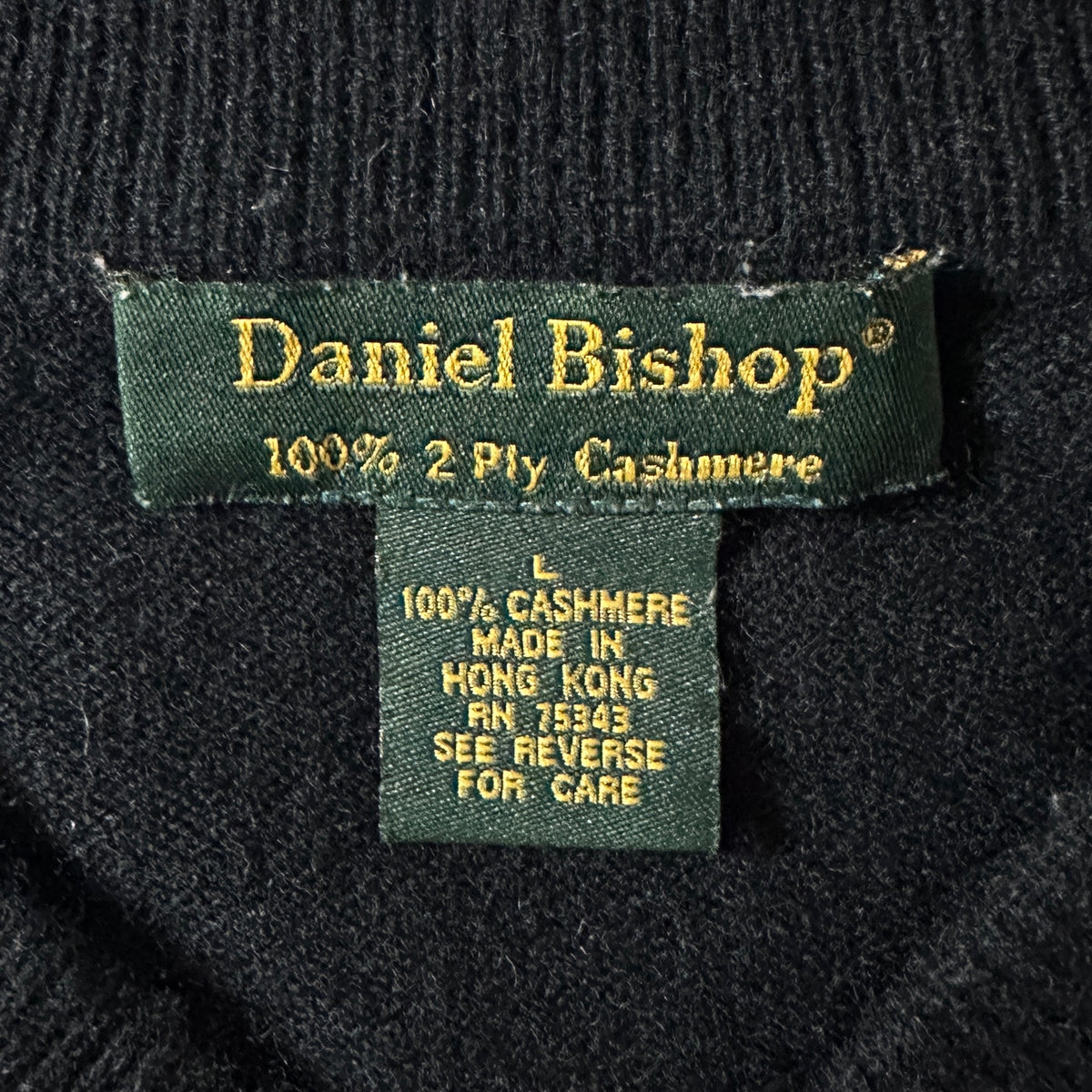 Daniel Bishop Black 2-Ply 100% Cashmere V-Neck Sweater Size L