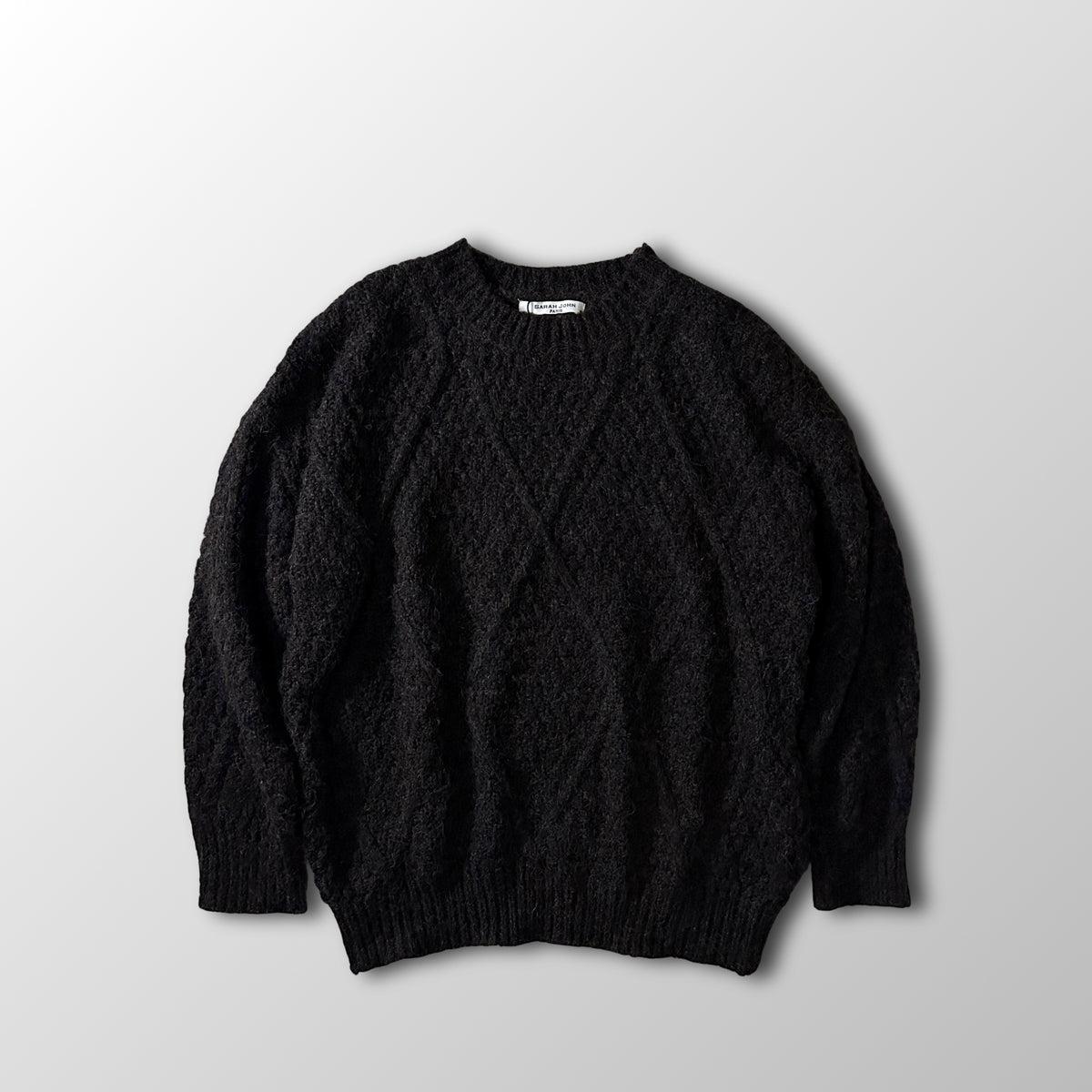 Sarah John Paris Black Brown Wool Cotton Cable Knit Sweater One Size