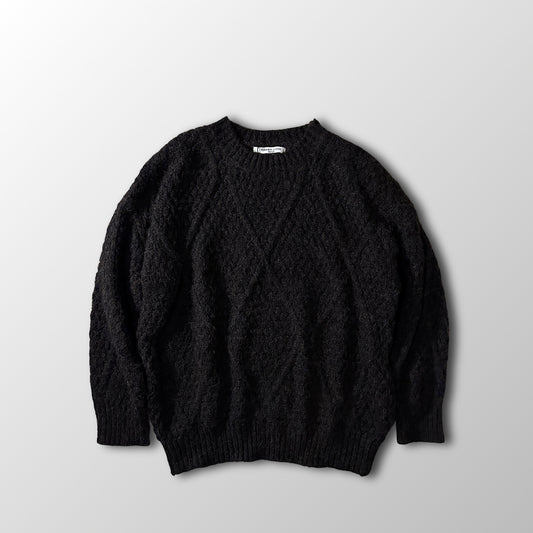 Sarah John Paris Black Brown Wool Cotton Cable Knit Sweater One Size