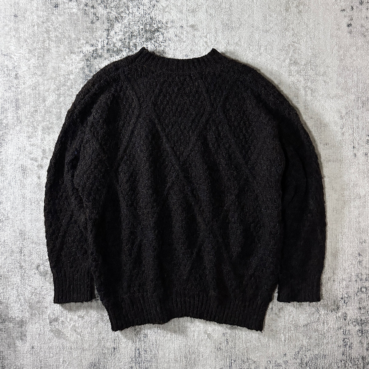 Sarah John Paris Black Brown Wool Cotton Cable Knit Sweater One Size