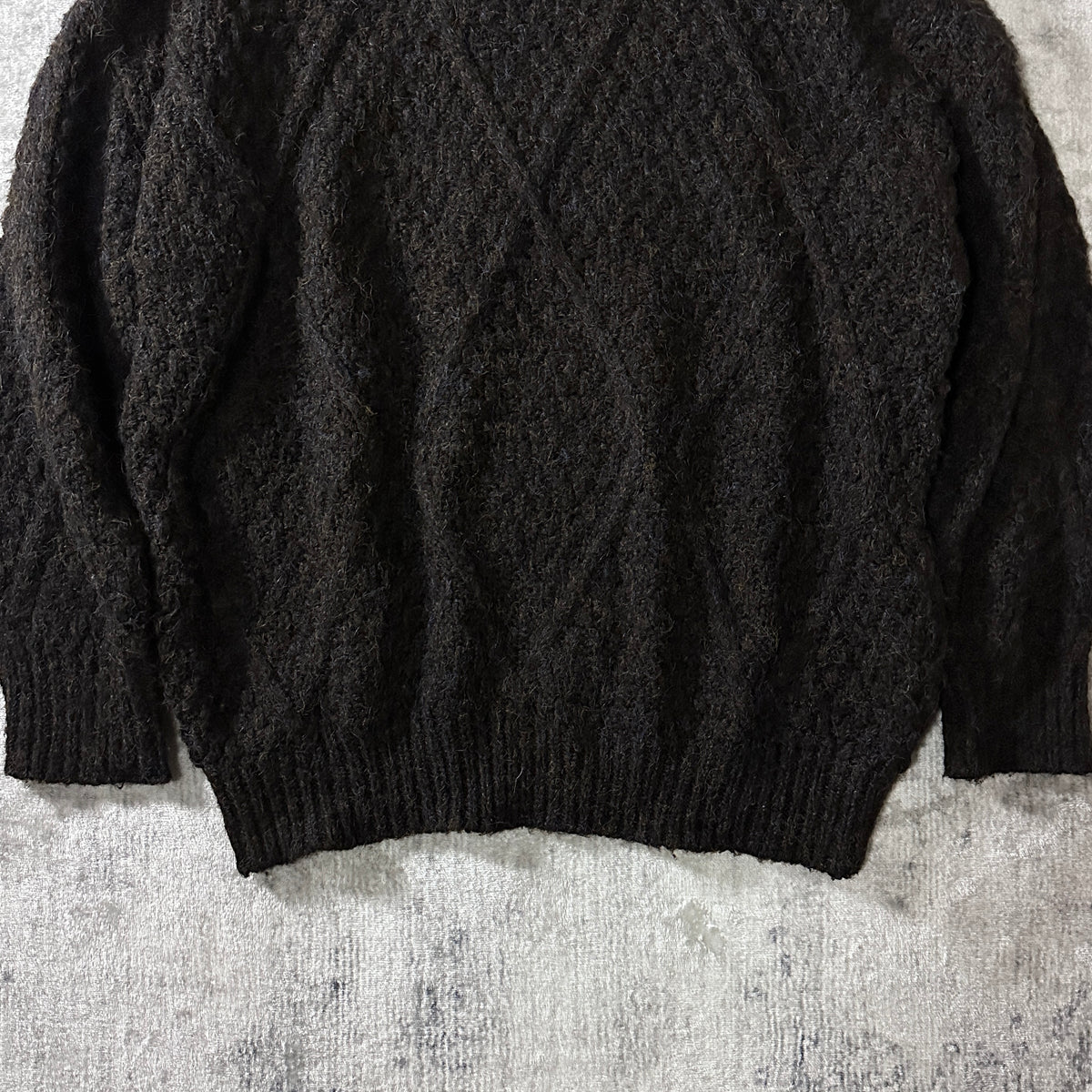 Sarah John Paris Black Brown Wool Cotton Cable Knit Sweater One Size