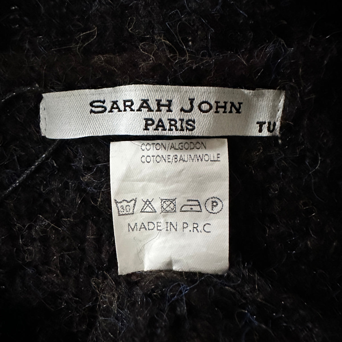 Sarah John Paris Black Brown Wool Cotton Cable Knit Sweater One Size