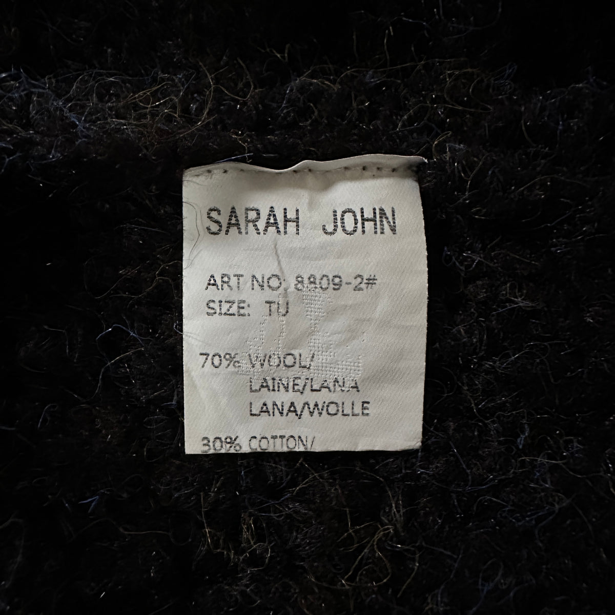 Sarah John Paris Black Brown Wool Cotton Cable Knit Sweater One Size