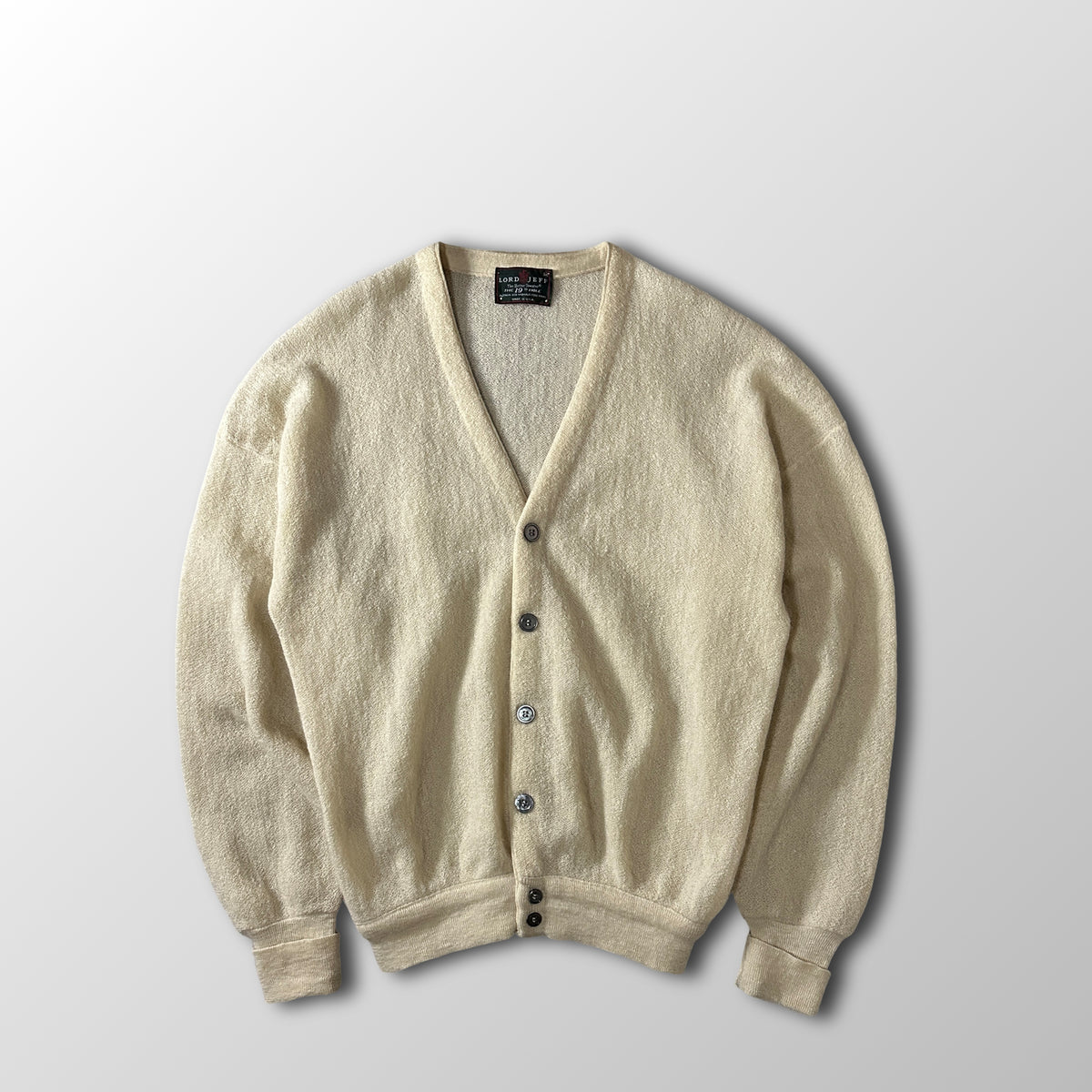 Lord Jeff Cream Alpaca Mohair Wool V-Neck Cardigan Made in USA Size M
