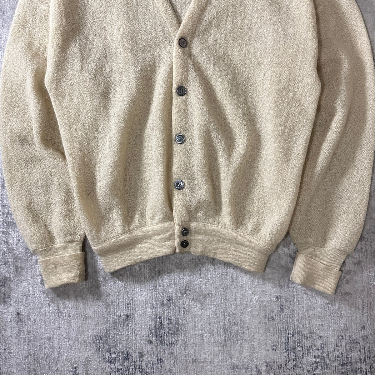 Lord Jeff Cream Alpaca Mohair Wool V-Neck Cardigan Made in USA Size M