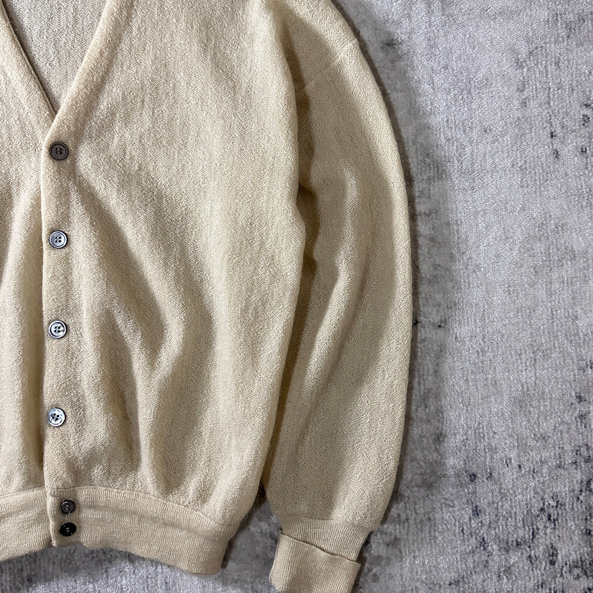 Lord Jeff Cream Alpaca Mohair Wool V-Neck Cardigan Made in USA Size M