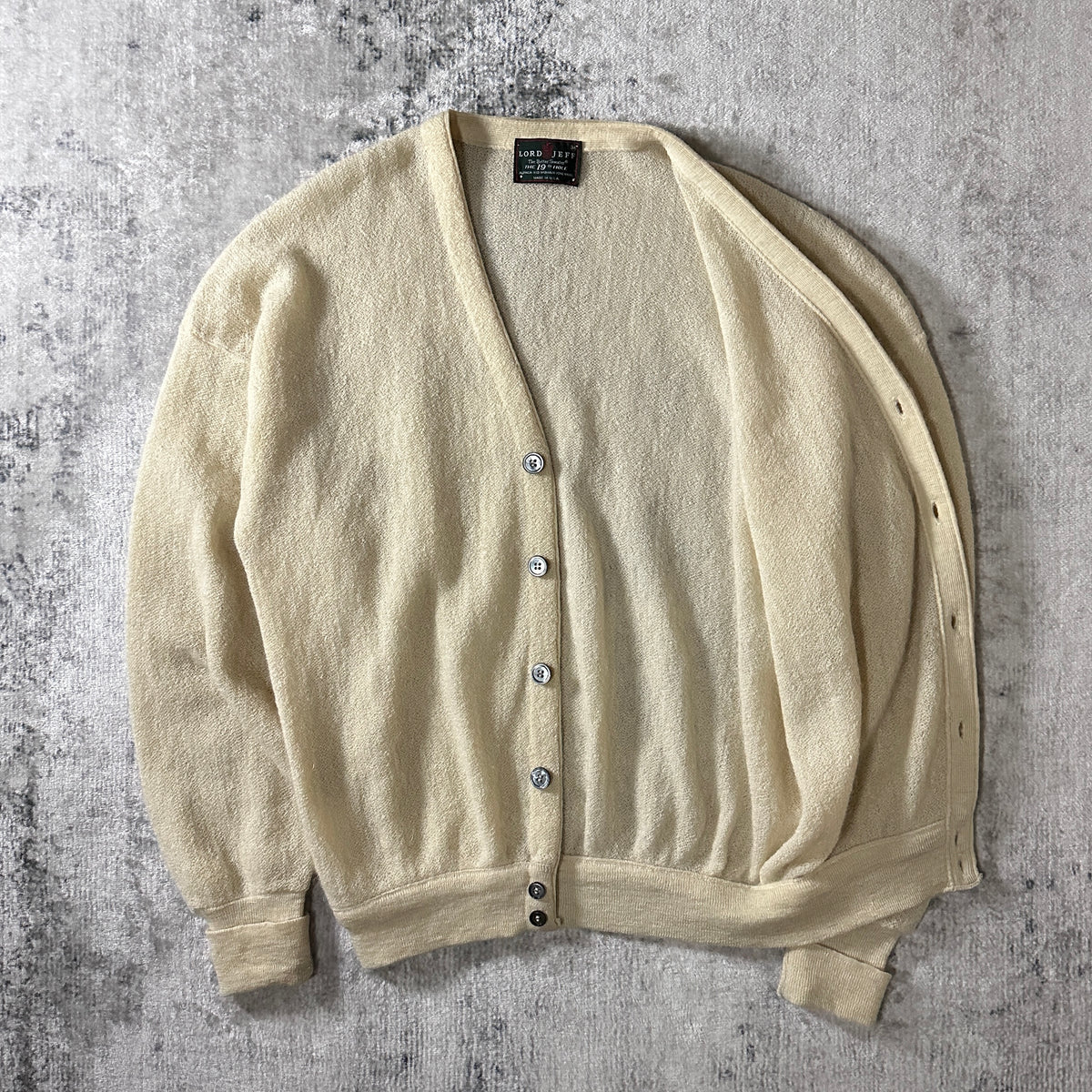 Lord Jeff Cream Alpaca Mohair Wool V-Neck Cardigan Made in USA Size M