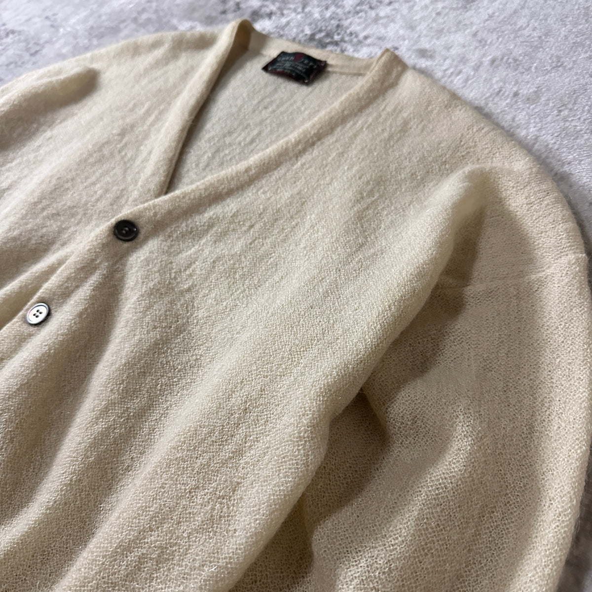 Lord Jeff Cream Alpaca Mohair Wool V-Neck Cardigan Made in USA Size M