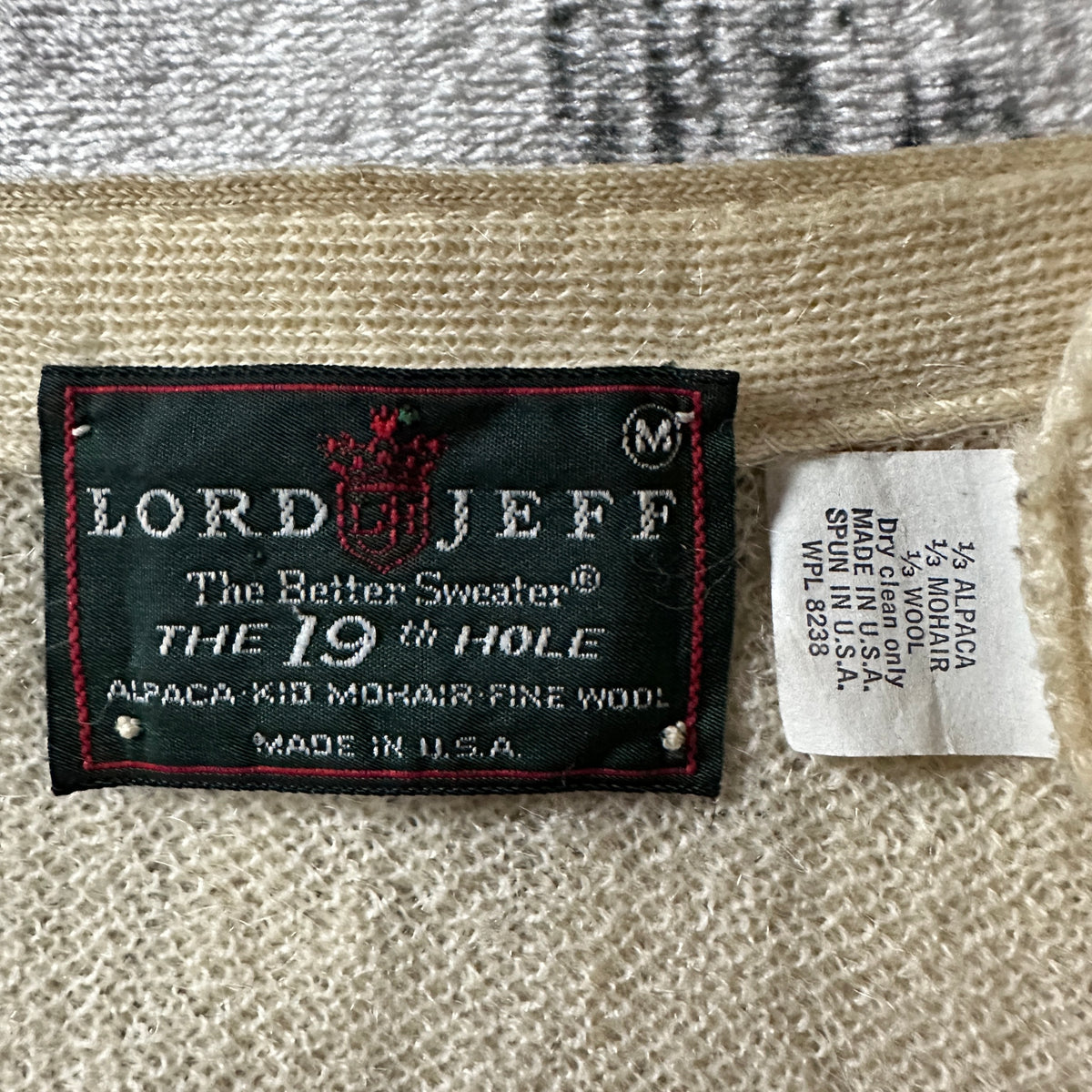 Lord Jeff Cream Alpaca Mohair Wool V-Neck Cardigan Made in USA Size M