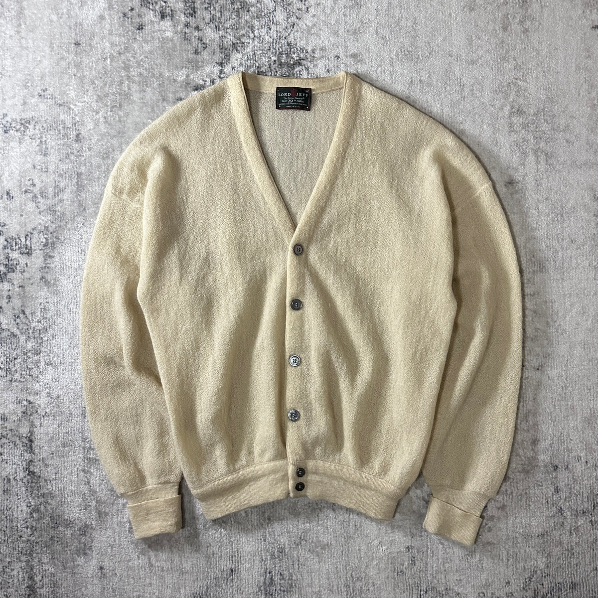 Lord Jeff Cream Alpaca Mohair Wool V-Neck Cardigan Made in USA Size M