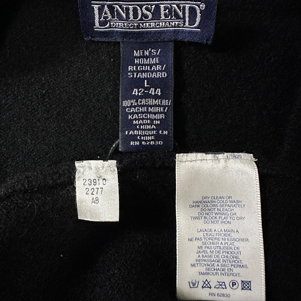 Lands' End Black 100% Cashmere Crewneck Sweater Size L