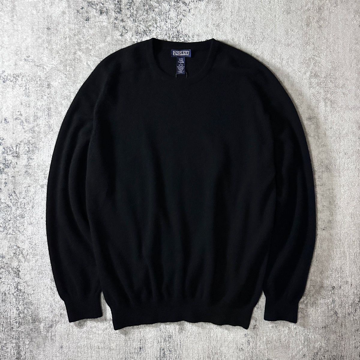 Lands' End Black 100% Cashmere Crewneck Sweater Size L