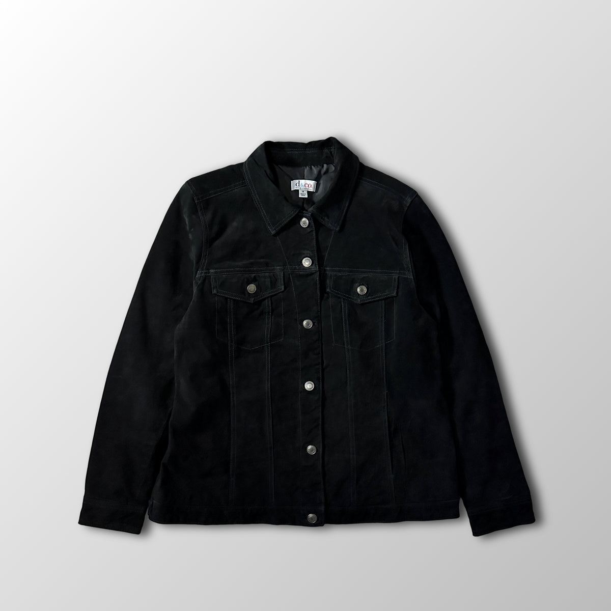 Denim & Co. Black Suede Leather Trucker Jacket Size M