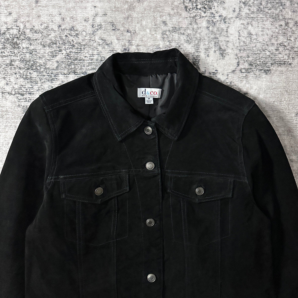 Denim & Co. Black Suede Leather Trucker Jacket Size M