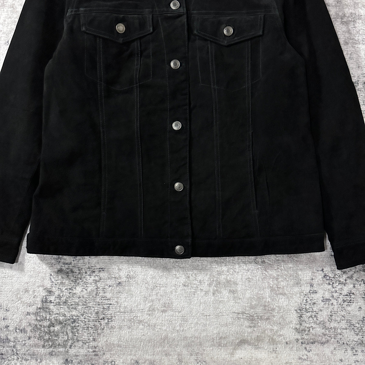 Denim & Co. Black Suede Leather Trucker Jacket Size M