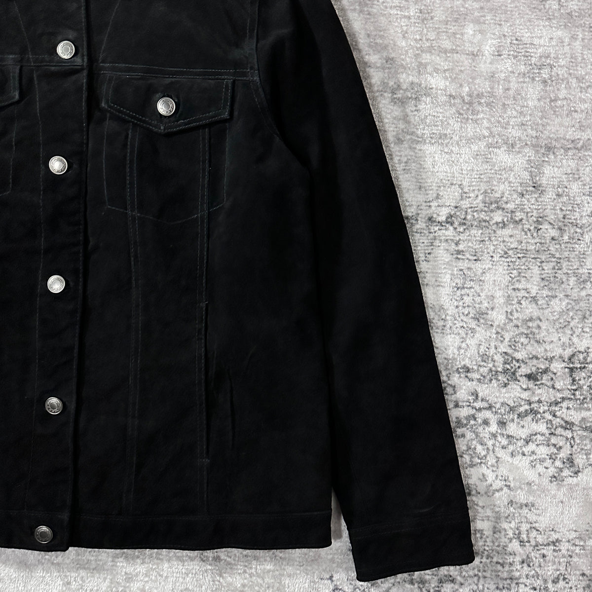 Denim & Co. Black Suede Leather Trucker Jacket Size M